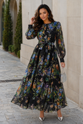 TL0008 WATERCOLOR BLOOM STUDDED ORGANZA MAXI DRESS (PNK, BLK)