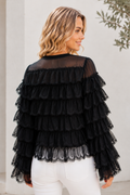 W6606 RUFFLED LAYERED LACE LONGSLEEVE TOP (BLK, WHT)