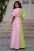 TL0030 TWO-TONE APPLIQUE MIKADO MAXI DRESS