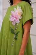 S3157 CRYSTAL APPLIQUE CURVED HEM MIDI DRESS