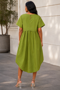 S3157 CRYSTAL APPLIQUE CURVED HEM MIDI DRESS
