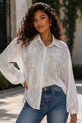 GF17818 PEARL AND SEQUIN ADORNED LONG SLEEVE LACE TOP
