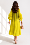 NY0062 RUFFLE SLEEVE STRIPE ART CRINKLE DRESS (PNK, YLW)