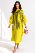 NY0062 RUFFLE SLEEVE STRIPE ART CRINKLE DRESS (PNK, YLW)