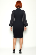 JS0016 SHEER SLEEVE RIBBED DRESS (S, XL,XXL,ONLY)