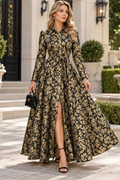 GF17972 FLORAL BROCADE BUTTON DOWN MAXI DRESS