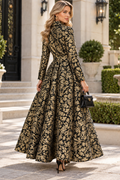 GF17972 FLORAL BROCADE BUTTON DOWN MAXI DRESS