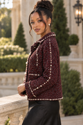GF1752 TWEED TEXTURED PEARLY JACKET (NVY, GRN, GRNY)