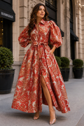 GF17921 TROPICAL BLOOM BROCADE MAXI DRESS