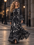 GF17969 BOTANICAL PRINT FLARE SLEEVE MAXI DRESS