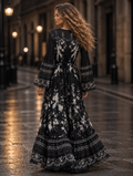 GF17969 BOTANICAL PRINT FLARE SLEEVE MAXI DRESS