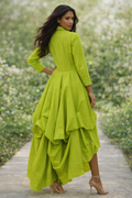 S3135 CASCADE DRAPE APPLIQUE MAXI DRESS (WHT, GRN, ORG)