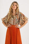 GF1675 FLORAL ORGANZA PUFF SLEEVE TOP