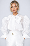 A95016 SHEER TIE NECK PUFF SLEEVE TOP (LILAC, WHT, BLK)