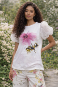 B1125 FLOWER PRINT PUFF SLEEVE TOP (PNK, BLU)
