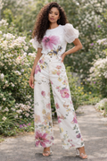 B1106 WATERCOLOR FLORAL STRAIGHT-LEG PANTS (PNK, BLU)