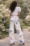 B1106 WATERCOLOR FLORAL STRAIGHT-LEG PANTS (PNK, BLU)
