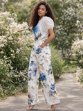 B1106 WATERCOLOR FLORAL STRAIGHT-LEG PANTS (PNK, BLU)