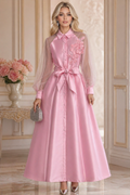 T623 FLORAL APPLIQUE SHEER SLEEVE MAXI DRESS (PNK, BLK)