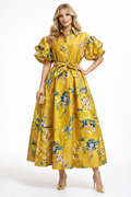 T2681 FLORAL PUFF SHORT SLEEVE MIKADO DRESS