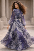 X8028 SEQUIN SHOULDER APPLIQUE ORGANZA MAXI DRESS