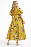 T2681 FLORAL PUFF SHORT SLEEVE MIKADO DRESS