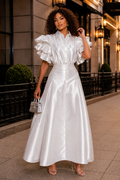 T26001 RUFFLES RHINESTONE COLLARED TOP