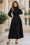 E8026 DENIM PIN TUCK MAXI SKIRT (BLU, BLK)