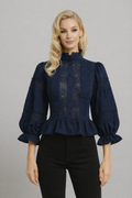 CH0220 PEPLUM LACE TOP (WHT, NAVY)