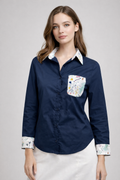 CH0250 CONTRAST DETAIL LONG-SLEEVE TOP (NAVY, WHT)