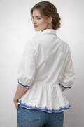 NY0037 EMBROIDERED TUNIC TOP (WHT, NAVY)