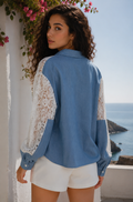 NY0076 DENIM LACE FUSION LONG SLEEVE TOP