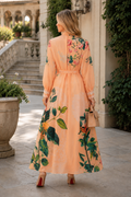 CH900 ROMANTIC ROSE PRINT LACE ADORNED MAXI DRESS