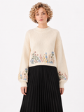 ZL601 WILDFLOWER EMBROIDERED MOCK NECK SWEATER (WHT, GRN)
