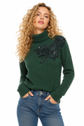 LS65051 FLOWER APPLIQUE SWEATER (BLK, GRN)