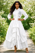 S3135 CASCADE DRAPE APPLIQUE MAXI DRESS (WHT, GRN, ORG)