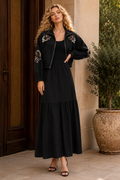 GF17824 EMBROIDERED FLOWER JACKET TOP (BLK, GRN)