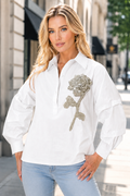 S3056 FLOWER APPLIQUE TOP (BLU, PNK, WHT)