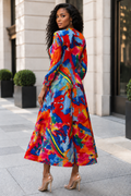 NY0070 ABSTRACT MULTICOLOR CRINKLE MAXI DRESS