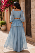 W6631 BOHEMIAN STRIPE TIE TOP SKIRT SET