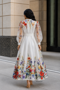 CH901 BOTANICAL GARDEN SHEER SLEEVE MAXI DRESS