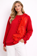 W8571 RUFFLE SWEATSHIRT TOP (RED, BLK)