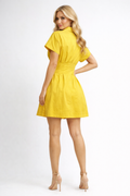 S3105 EMBELLISHED BUTTON-FRONT SHIRT DRESS (YEL-GRN, TEAL)