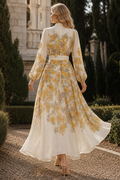A95205 LEAFY FRINGE APPLIQUE ORGANZA MAXI DRESS