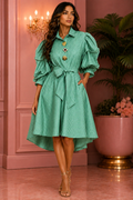 X8032 STUDDED PINSTRIPE MIDI DRESS (YLW, PNK, GRN)
