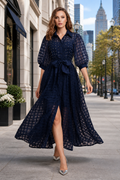 CH0222 STUDDED ORGANZA SHIRT DRESS (WHT, NAVY)