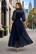 CH0222 STUDDED ORGANZA SHIRT DRESS (WHT, NAVY)