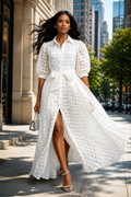 CH0222 STUDDED ORGANZA SHIRT DRESS (WHT, NAVY)