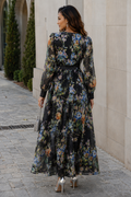 TL0008 WATERCOLOR BLOOM STUDDED ORGANZA MAXI DRESS (PNK, BLK)