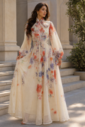 GF1776 TIE NECK BELTED ORGANZA MAXI DRESS